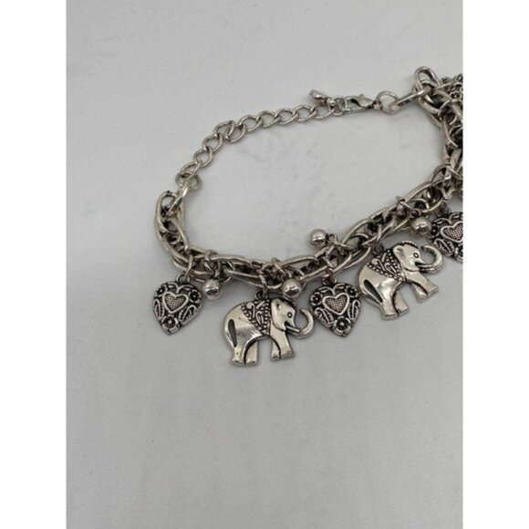Oriental Elephant and Heart Charm Bracelet Sliver Tone - Picture 7 of 12
